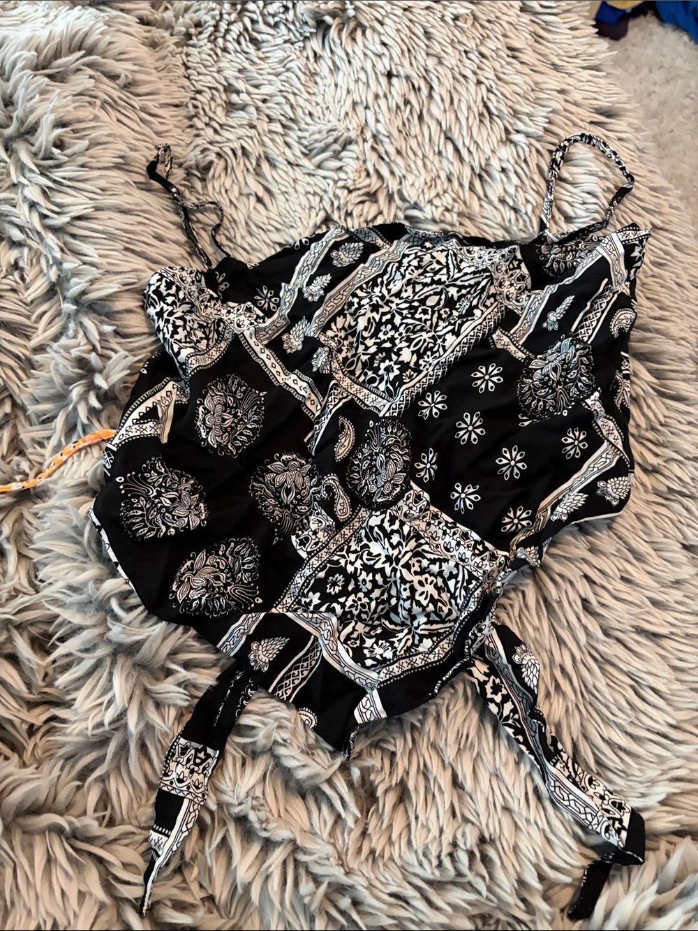 Black Paisley Print Crop Top with Tie Straps